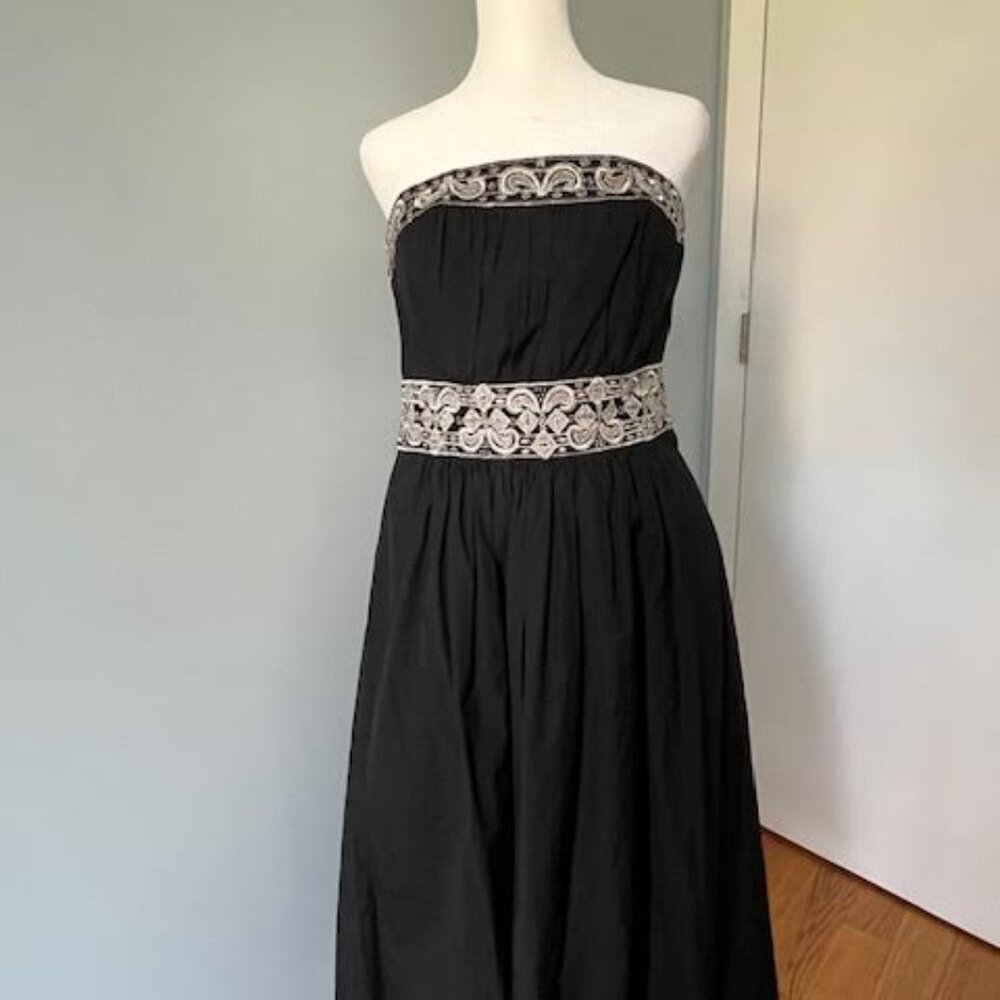 Strapless Black and Silver Cocktail Dress with Pockets